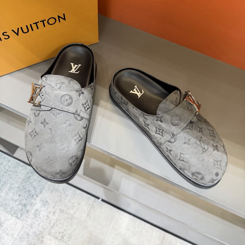 Louis Vuitton Embossed Buckle Slide Sandals — front