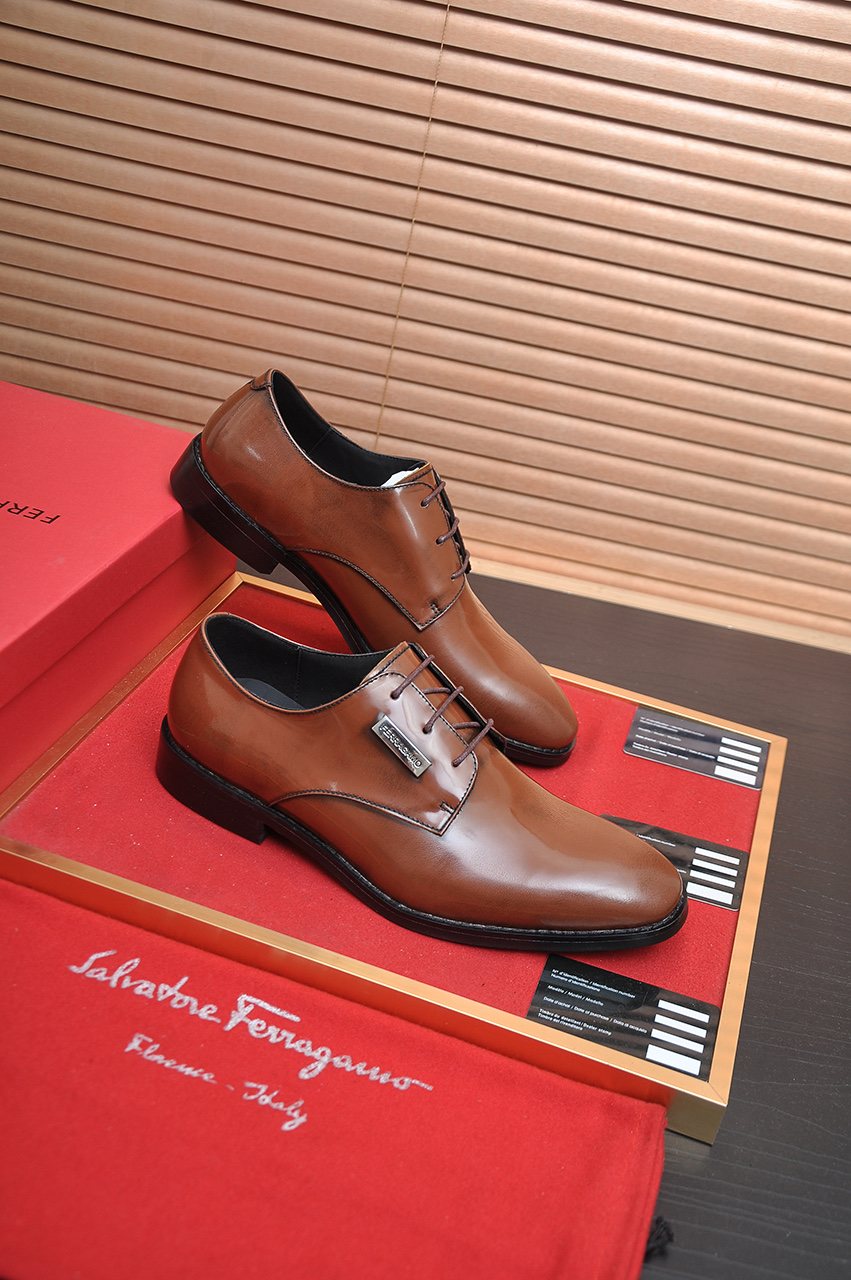 Salvatore Ferragamo Leather Lace-Up Dress Shoes — side
