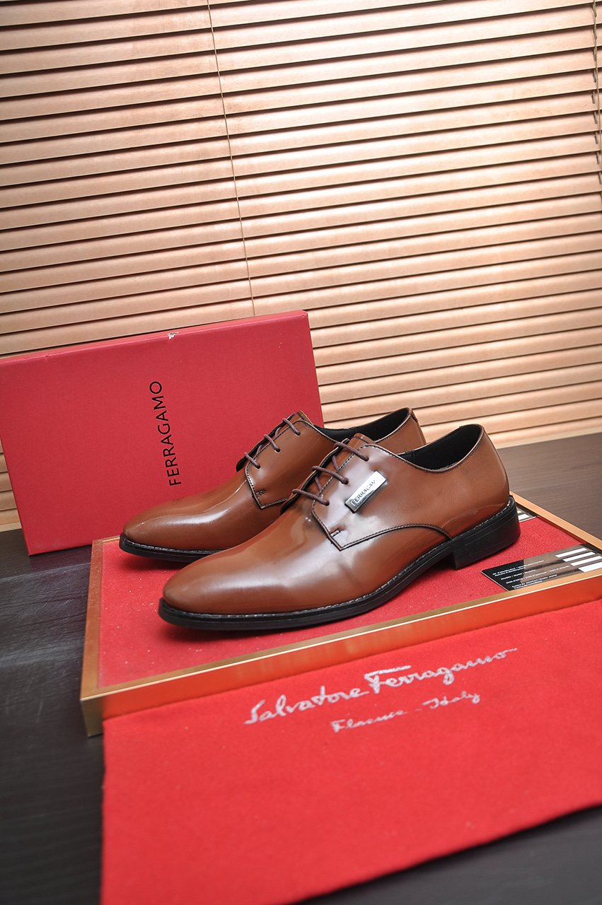 Salvatore Ferragamo Leather Lace-Up Dress Shoes — front