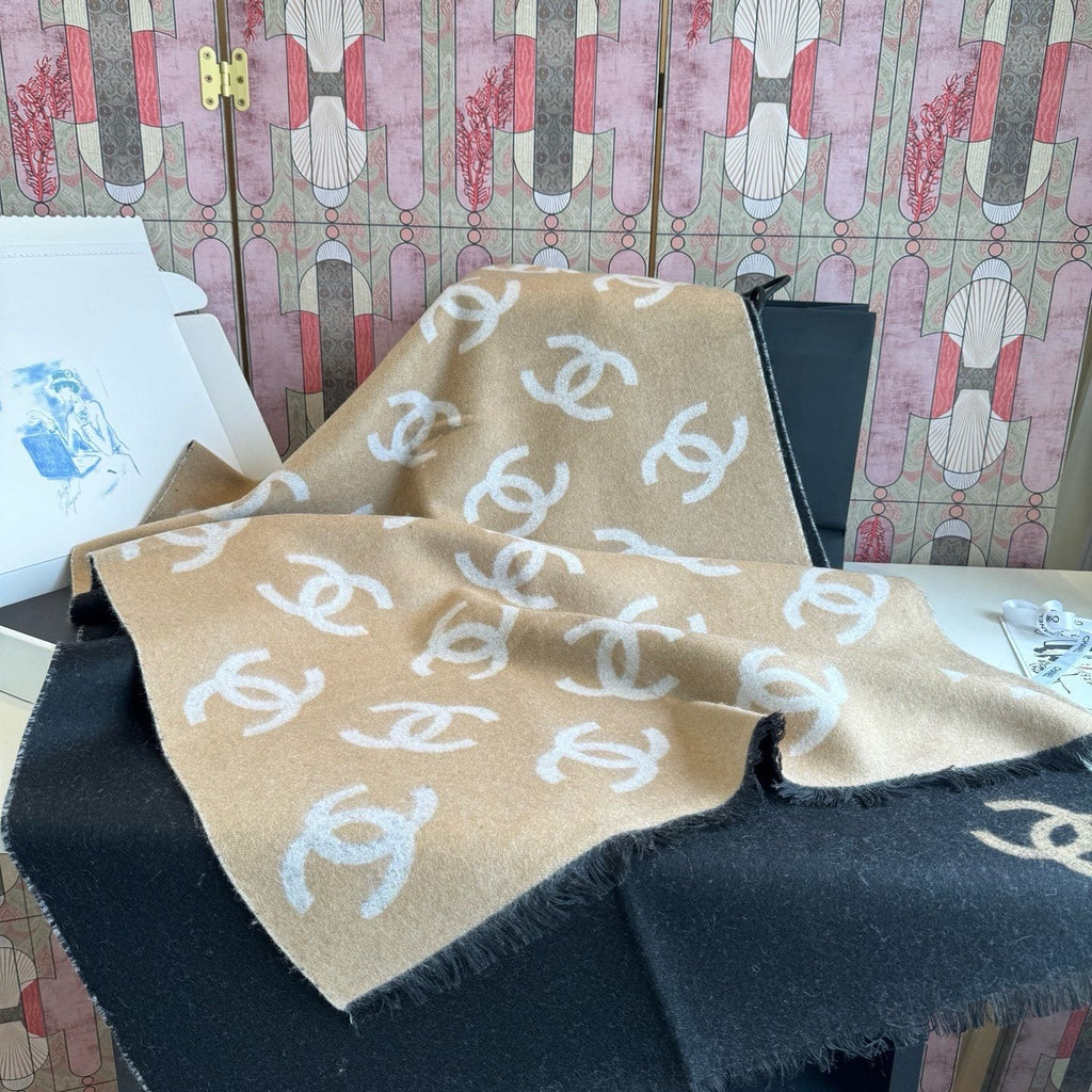 Chanel Reversible Logo Scarf Shawl — front