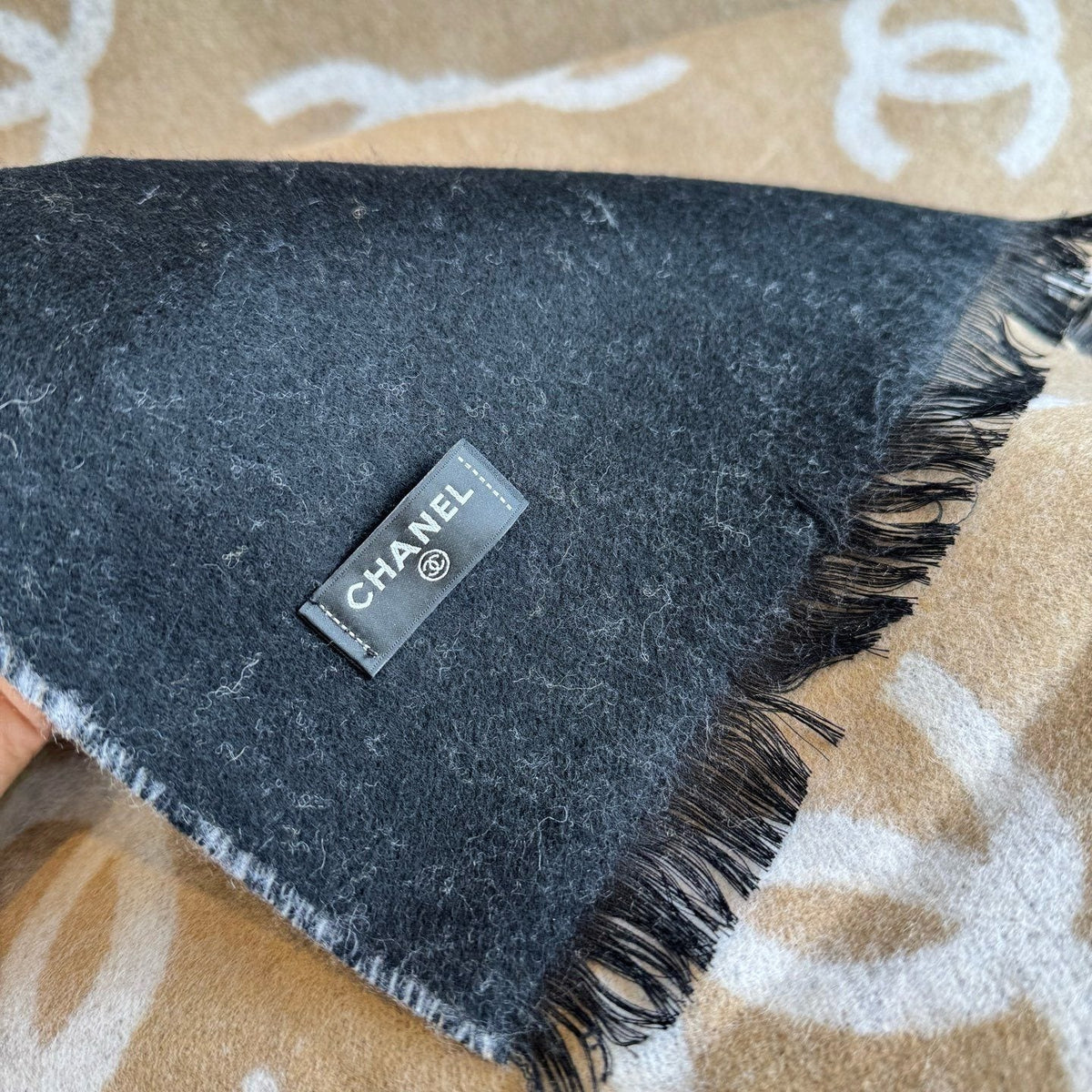 Chanel Reversible Logo Scarf Shawl — detail