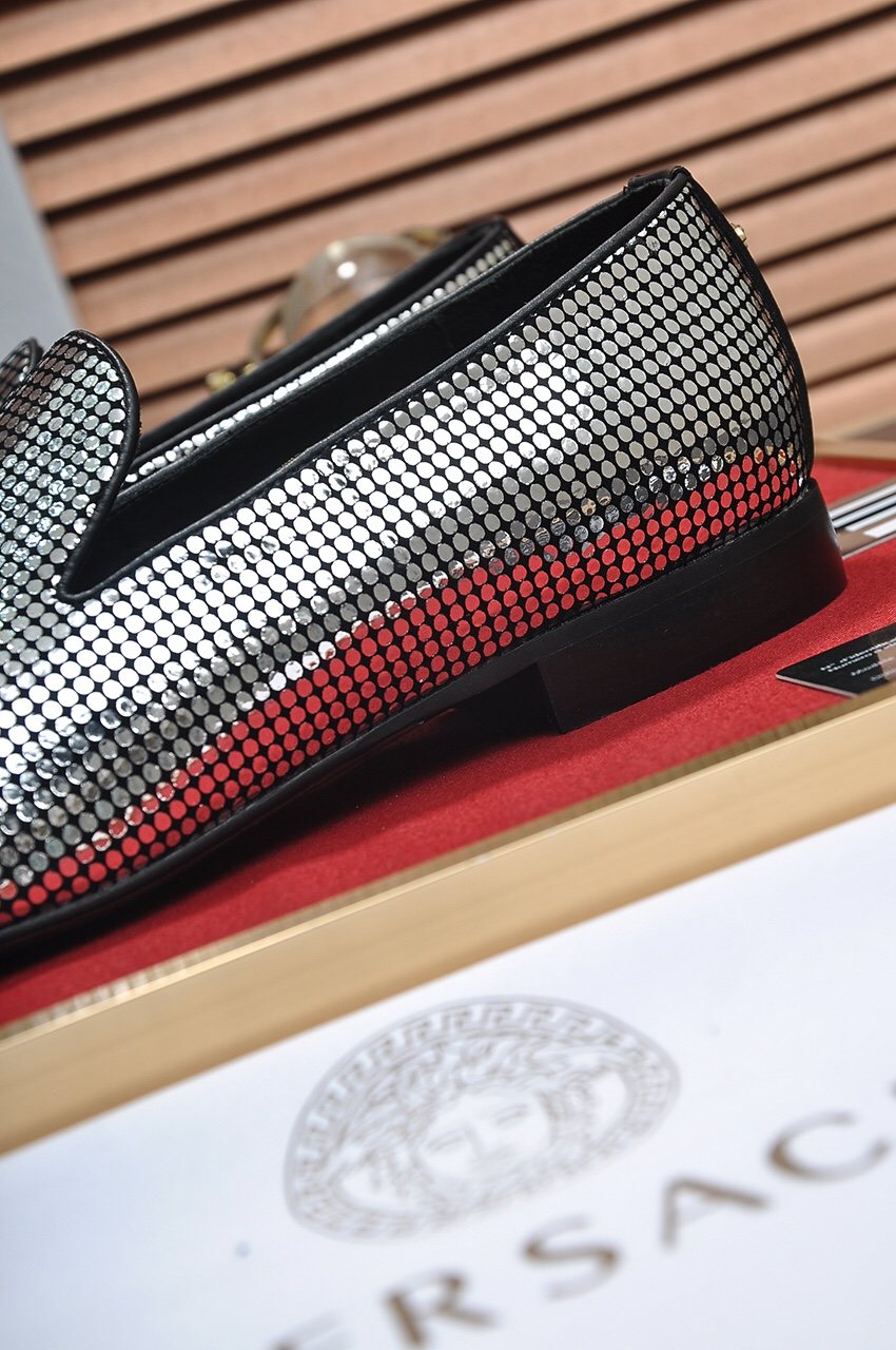 Versace Silver and Black Pattern Loafers — detail