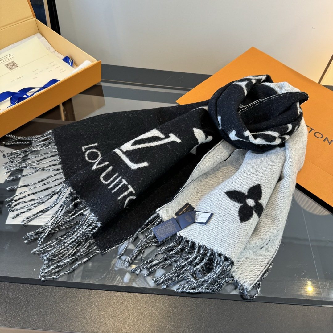 Louis Vuitton Two-Tone Fringed Scarf — front