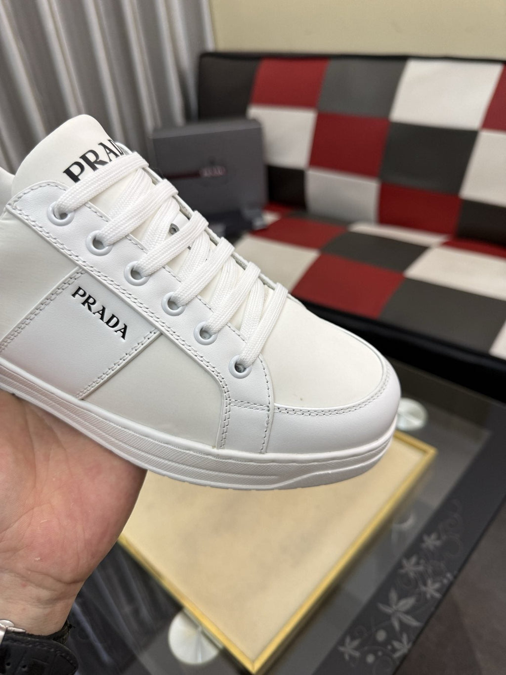 Prada Low-Top Lace-Up Sneakers — detail