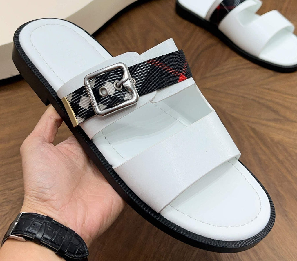 Burberry Plaid Buckle Slide Sandals — front