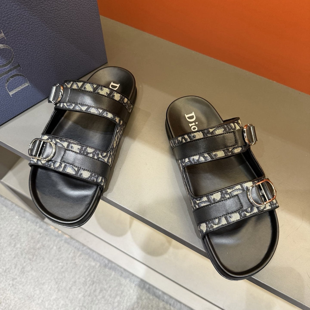Dior Patterned Double-Strap Slide Sandals — front