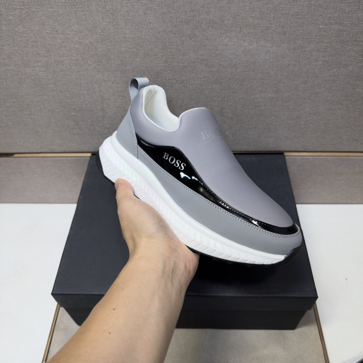 BOSS Men's Contrast-Trim Slip-On Sneakers — model