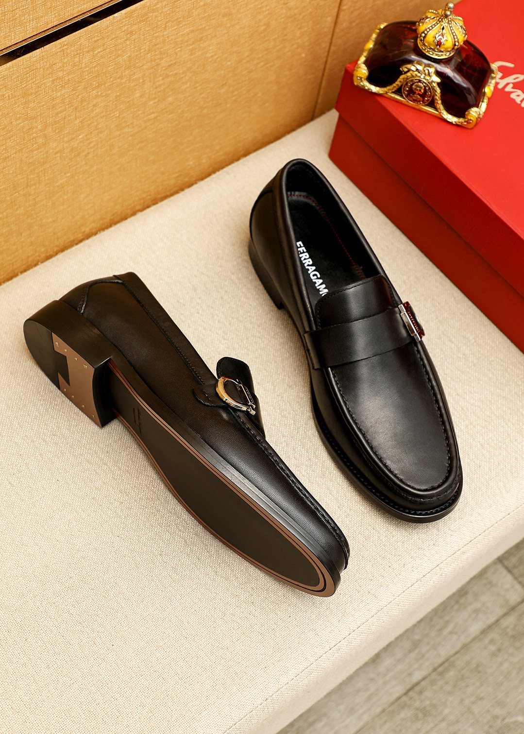 Ferragamo Leather Buckle Loafers — side