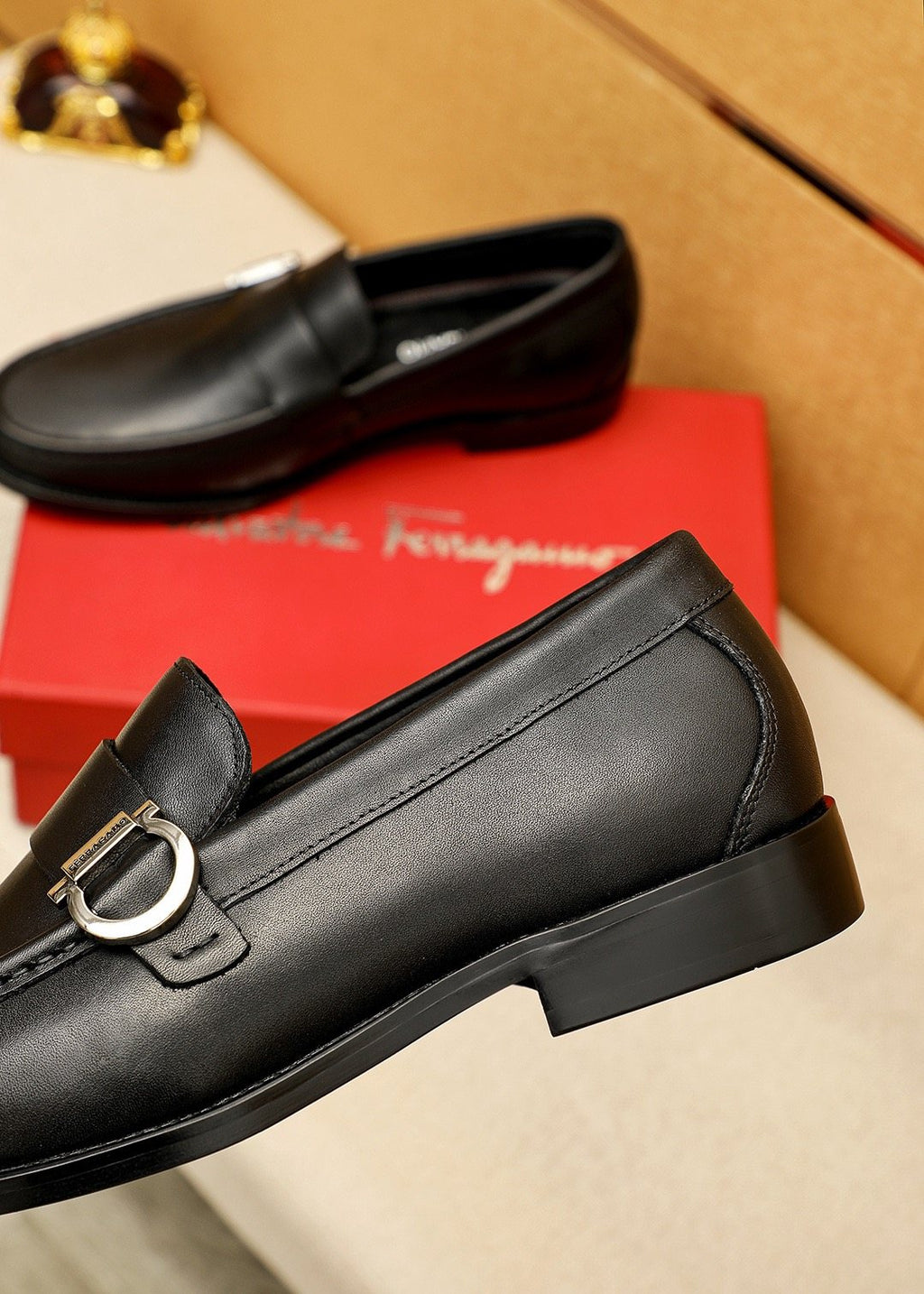 Ferragamo Leather Buckle Loafers — side