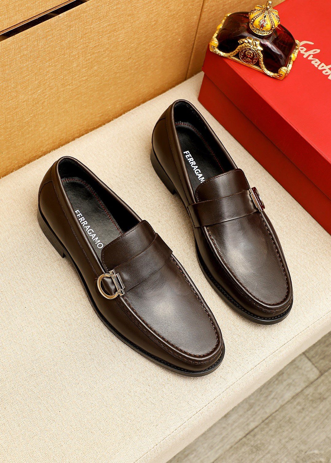 Ferragamo Leather Buckle Loafers — side