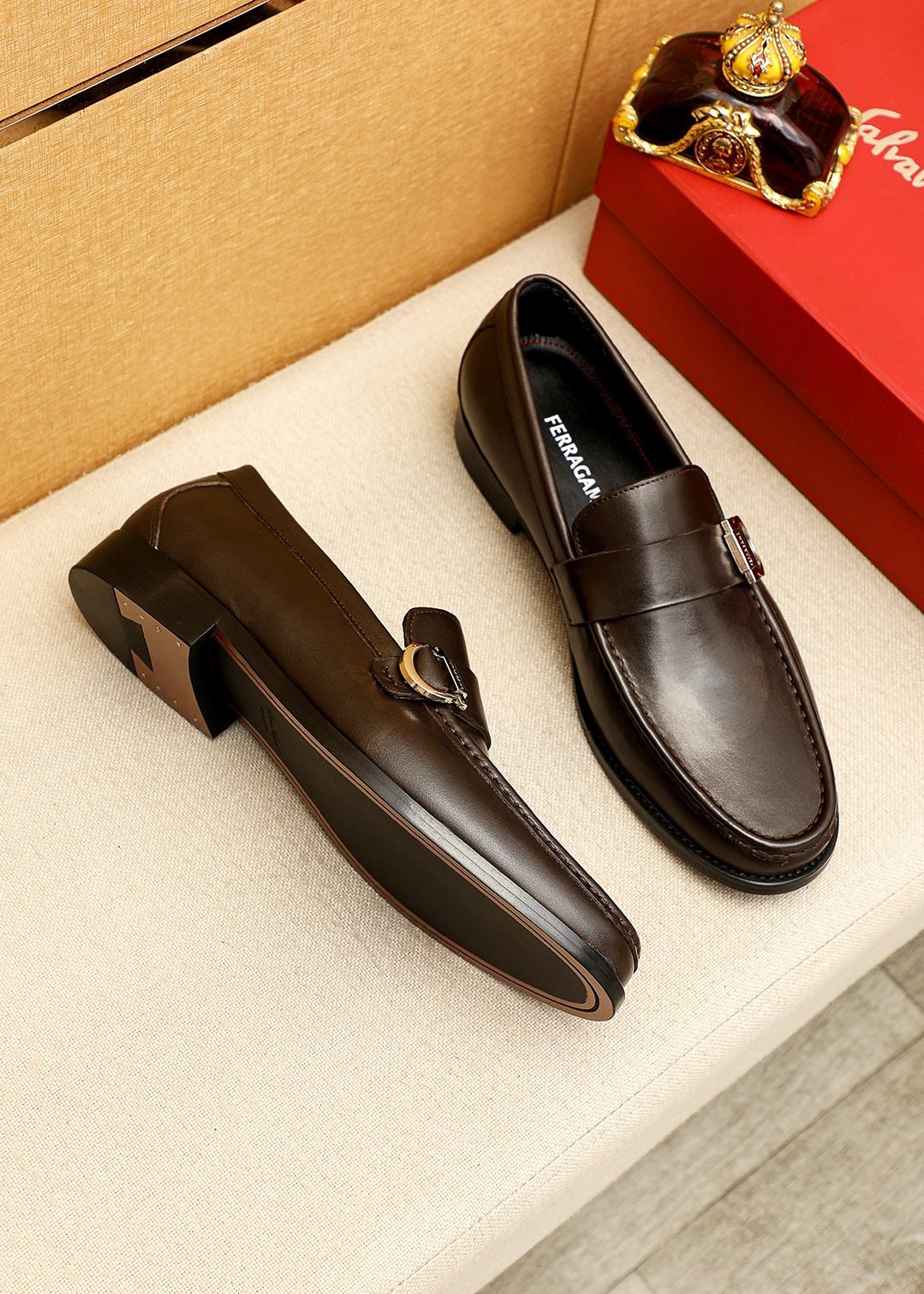 Ferragamo Leather Buckle Loafers — front