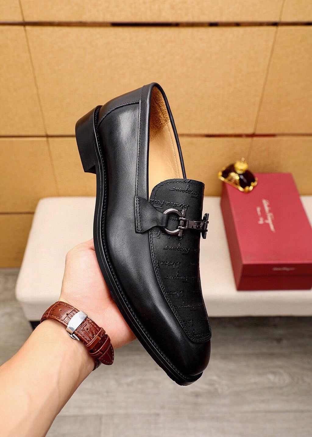 Ferragamo Textured Buckle Loafers — back