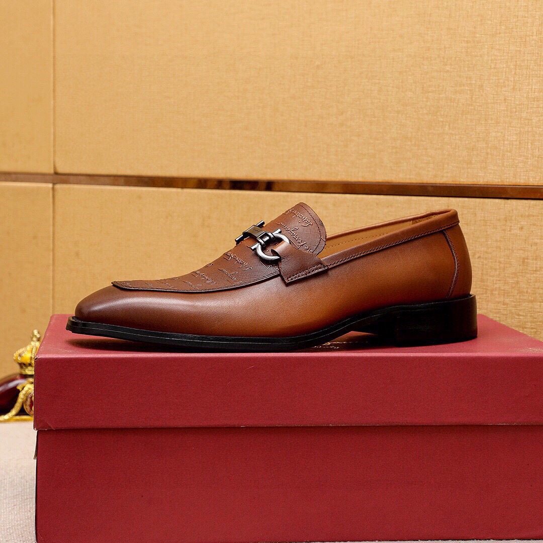 Ferragamo Textured Buckle Loafers — side