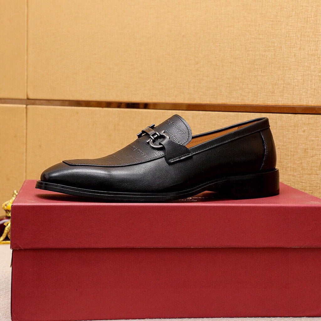 Ferragamo Textured Buckle Loafers — model