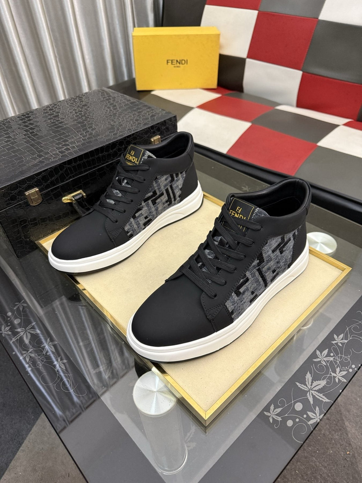 Fendi Patterned-Panel Lace-Up Sneakers — front