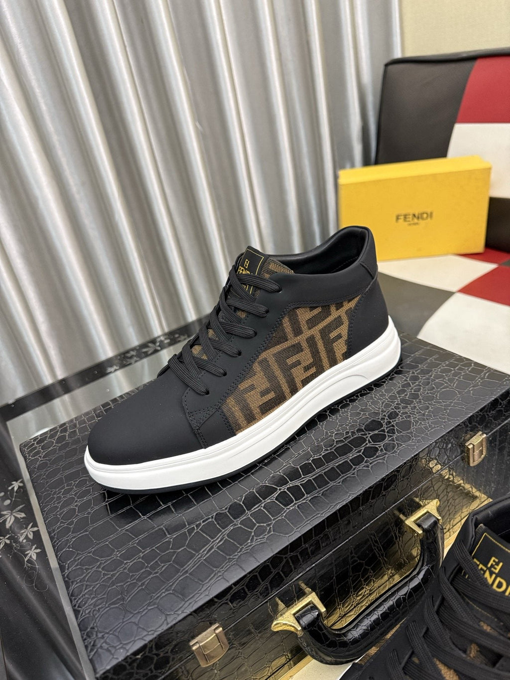 Fendi Patterned-Panel Lace-Up Sneakers — hero