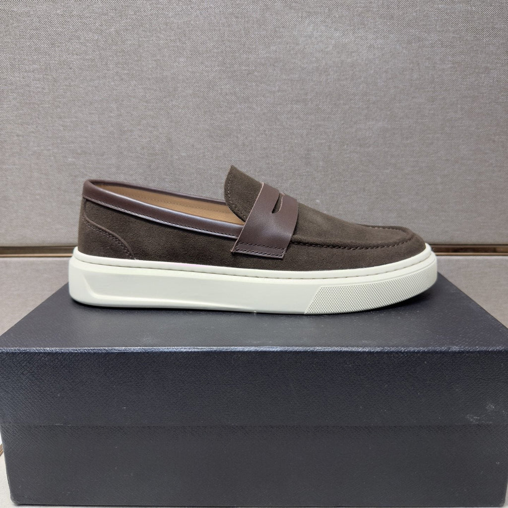 Prada Men's Penny Loafers with White Soles — side