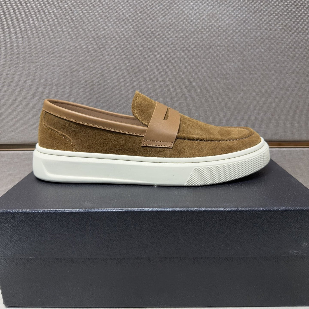 Prada Men's Penny Loafers with White Soles — side