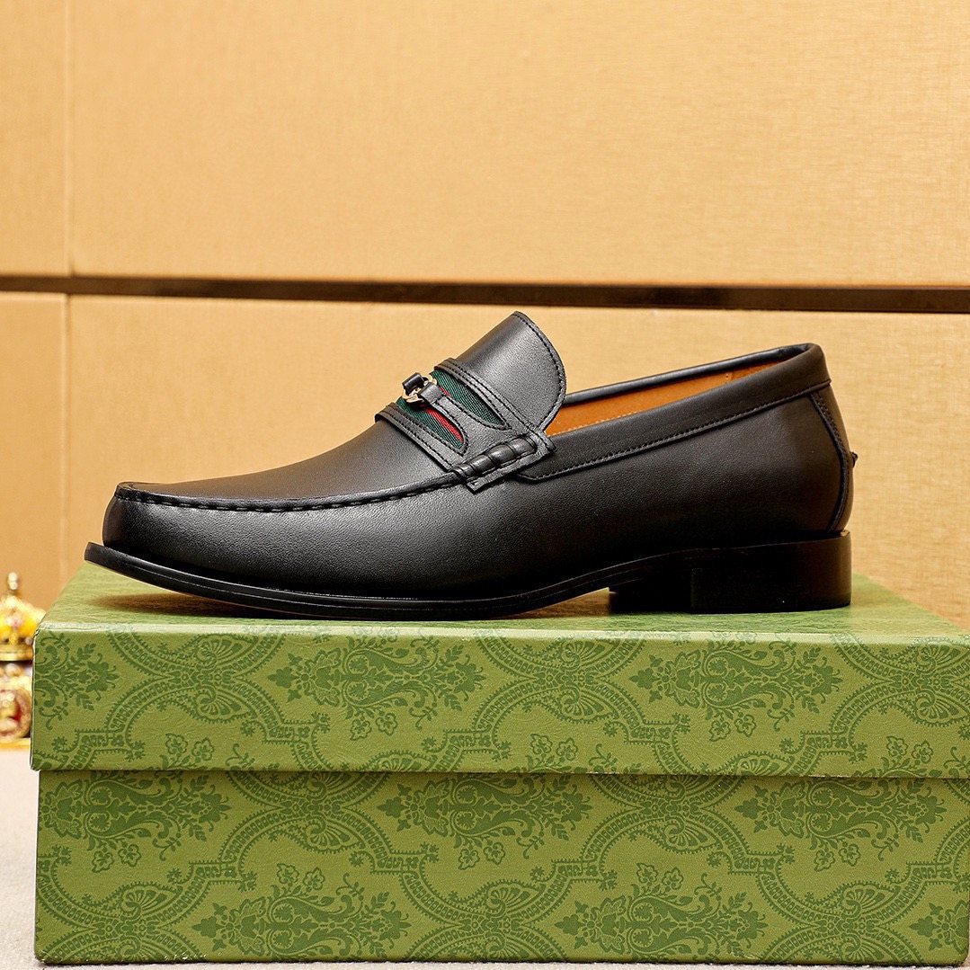 Gucci Web Stripe Leather Loafers — side