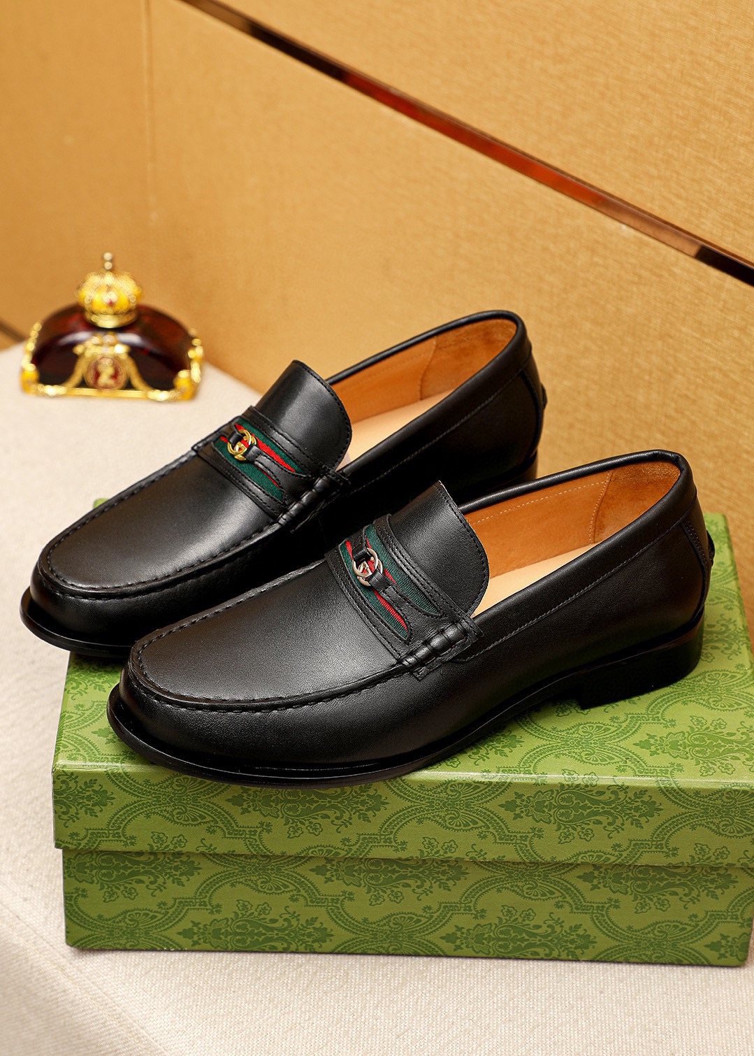 Gucci Web Stripe Leather Loafers — front