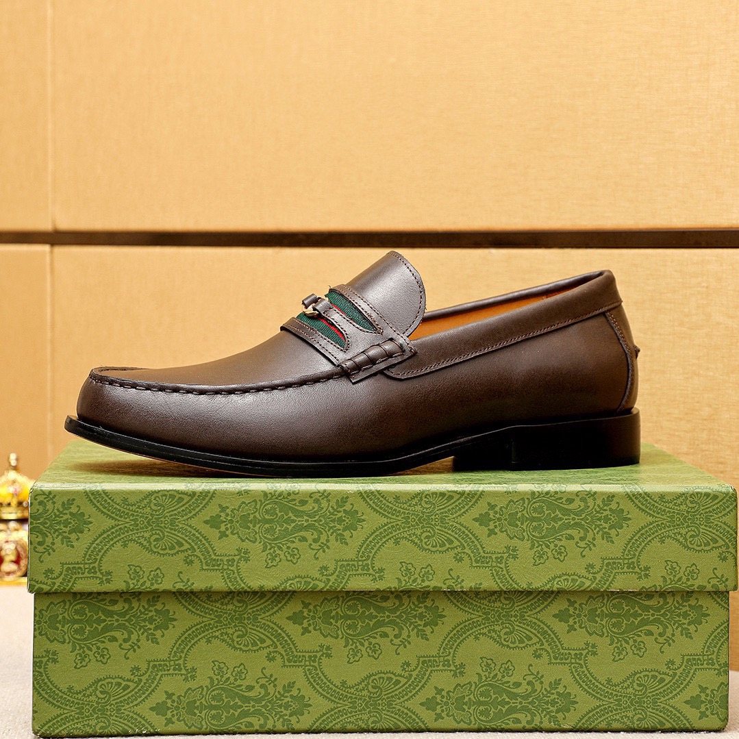 Gucci Web Stripe Leather Loafers — side