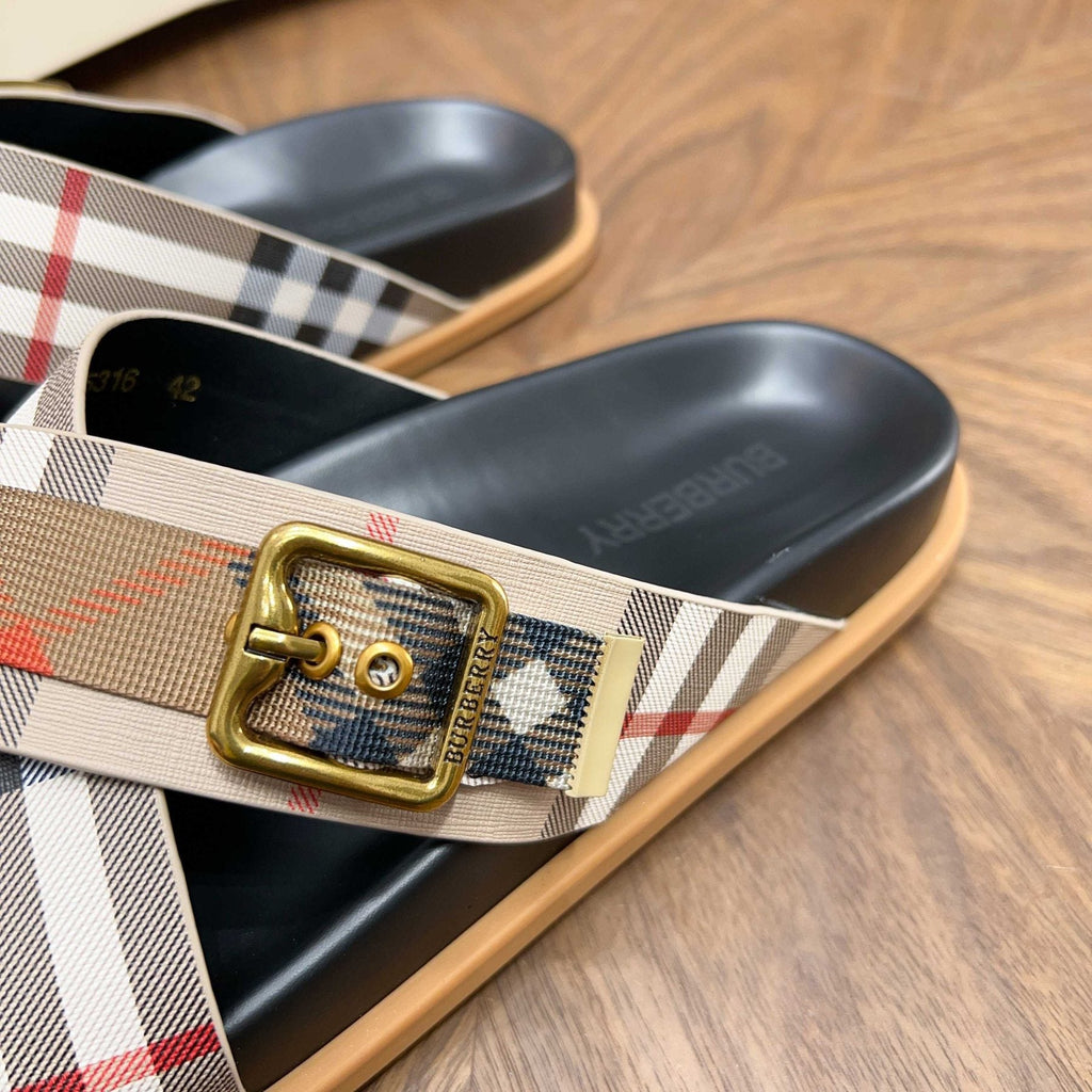Burberry Check Cross-Strap Slide Sandals — front