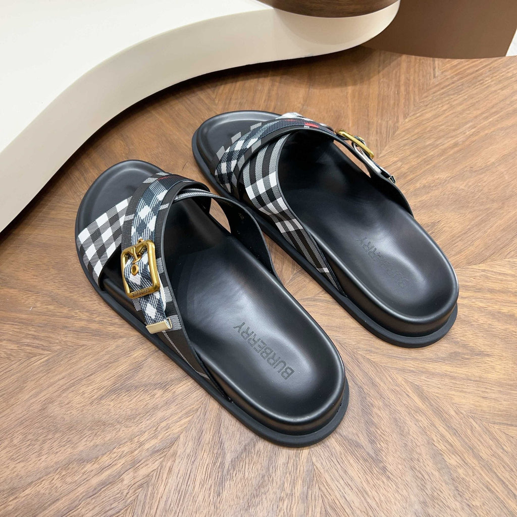 Burberry Check Cross-Strap Slide Sandals — front