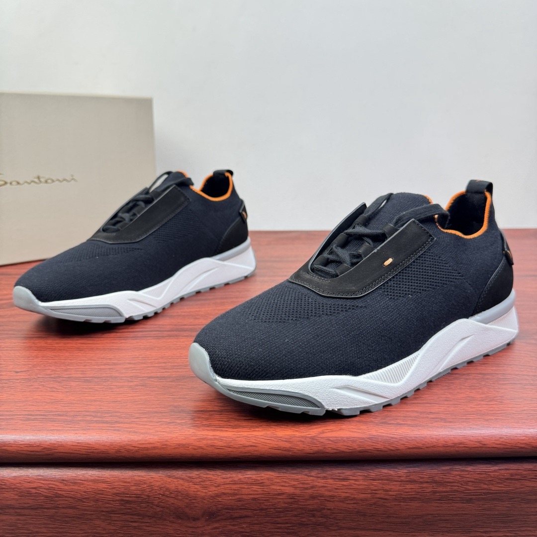 Santoni Light Gray Knit Sneakers — front