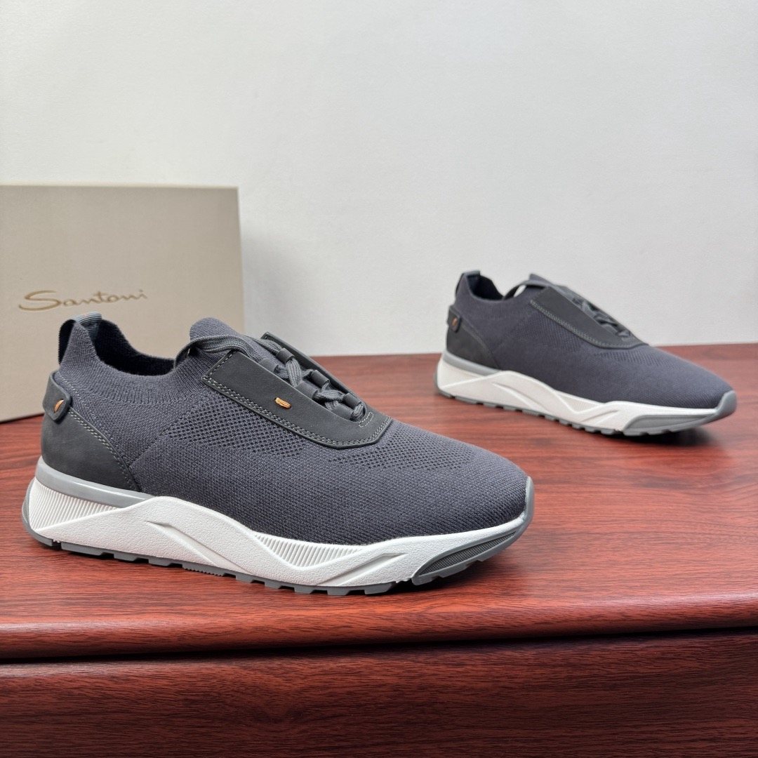 Santoni Light Gray Knit Sneakers — front