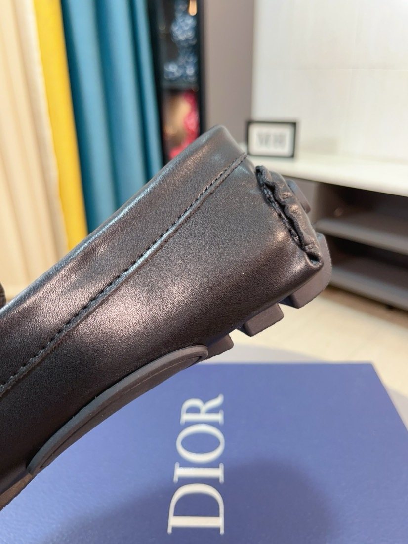 Dior Moc-Toe Logo Plaque Loafers — detail