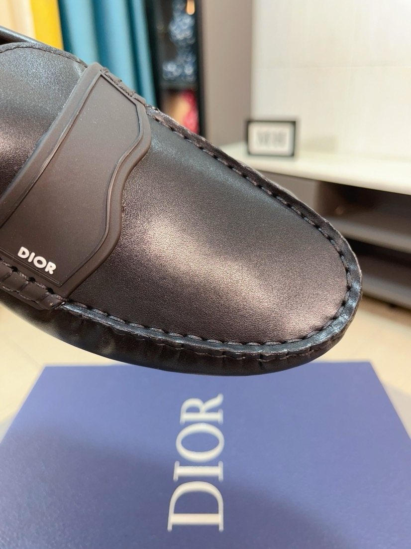 Dior Moc-Toe Logo Plaque Loafers — detail