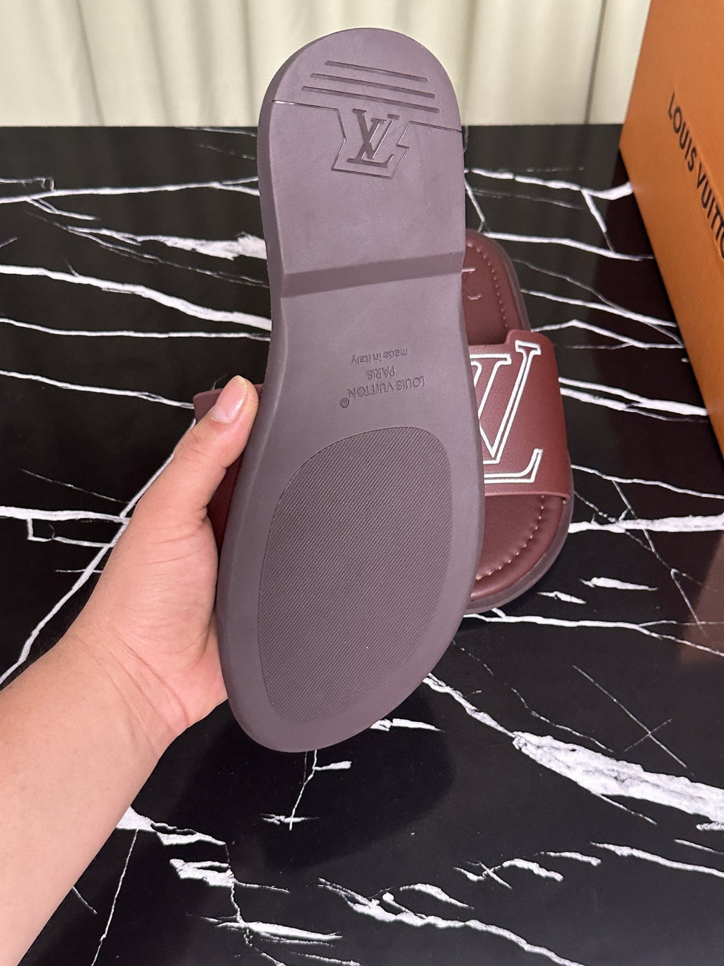 Louis Vuitton Lettered Strap Slide Sandals — back