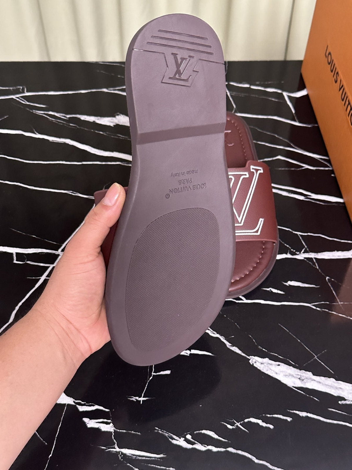 Louis Vuitton Lettered Strap Slide Sandals — back