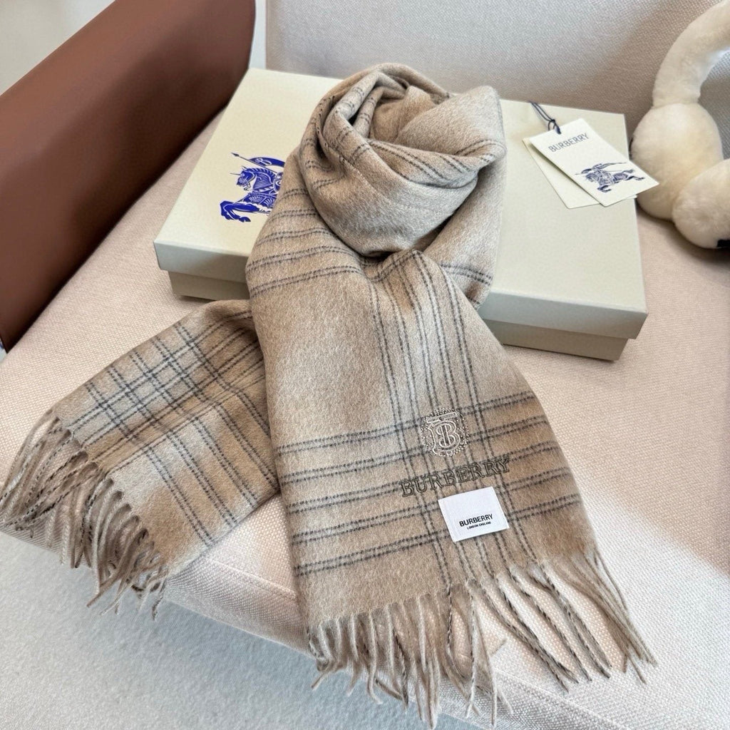 Burberry Light Blue Plaid Fringed Scarf — side