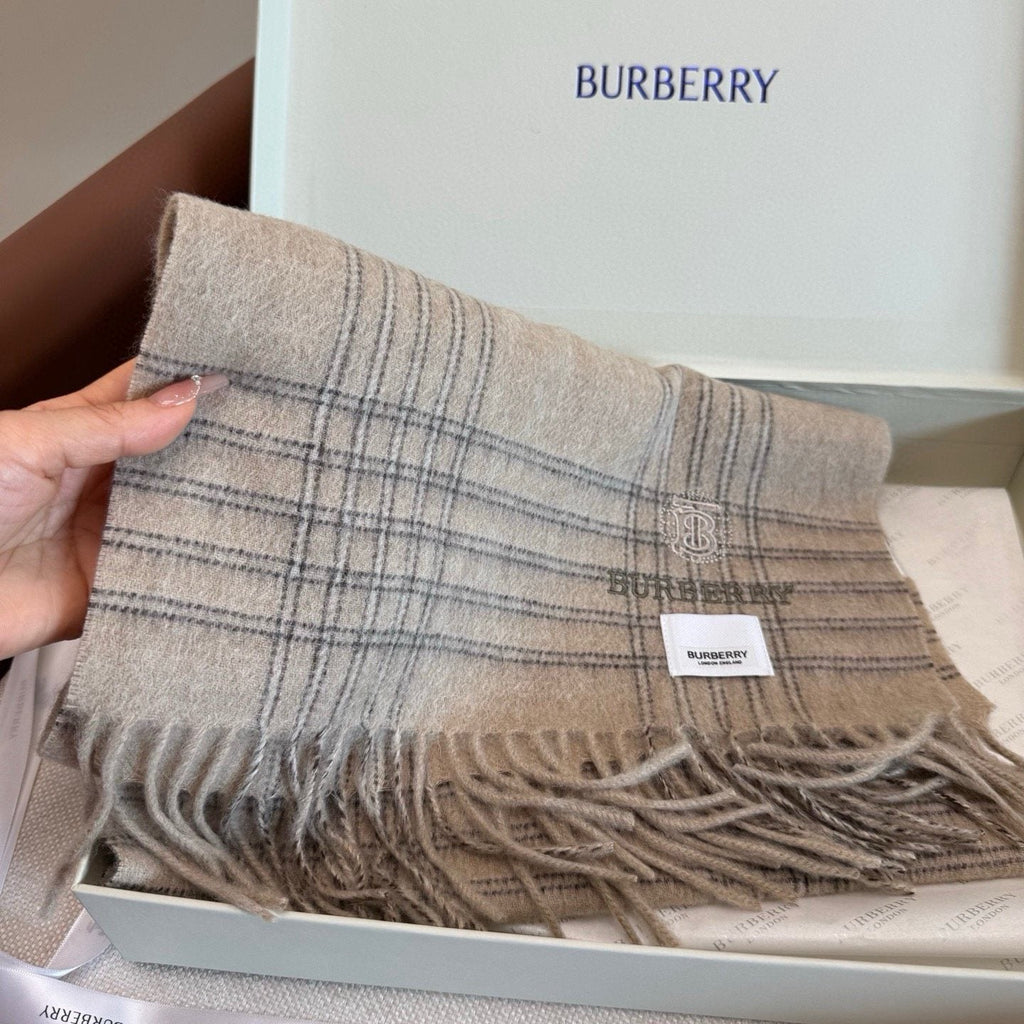 Burberry Plaid Fringe Scarf — model