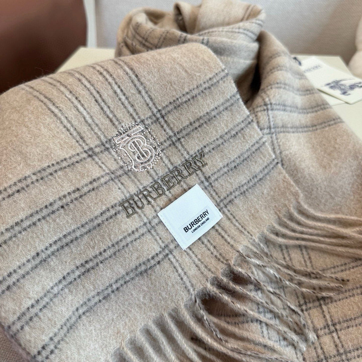 Burberry Plaid Fringe Scarf — detail