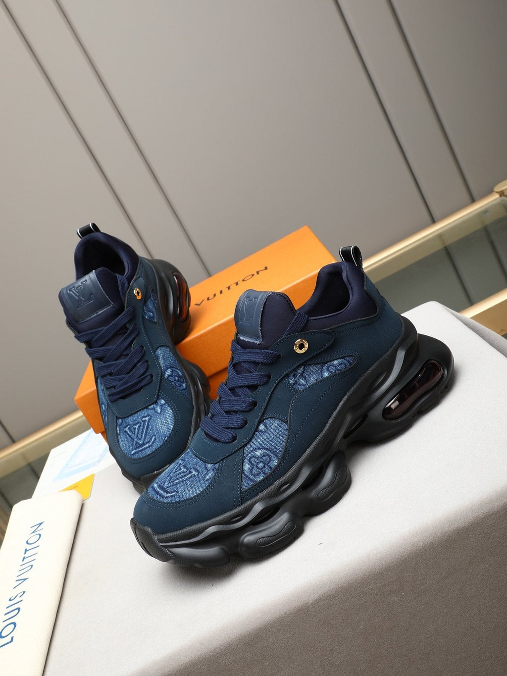 Louis Vuitton Patterned Panel Chunky Sneakers — front