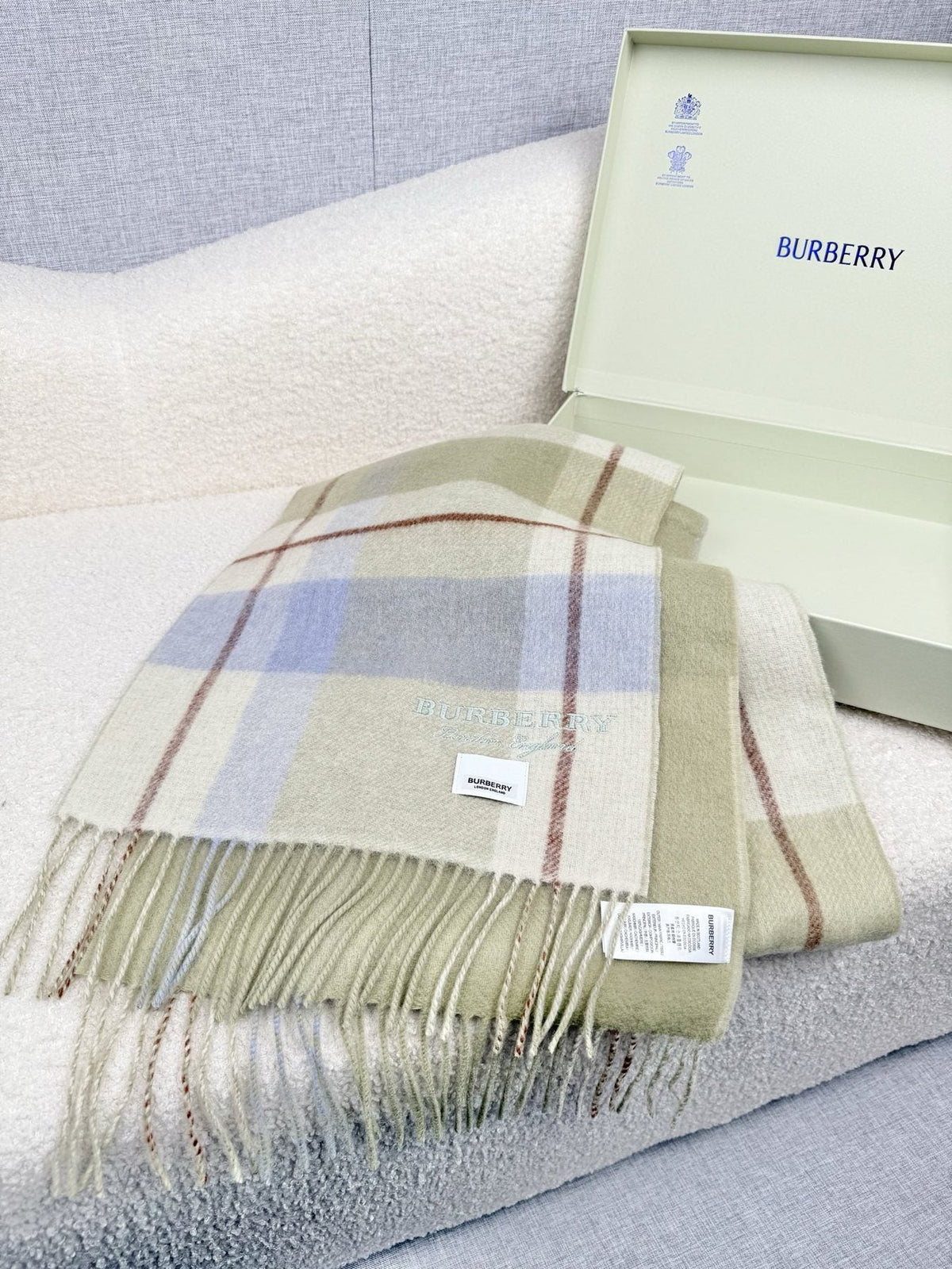 Burberry Double-Sided Plaid Fringe Scarf — front