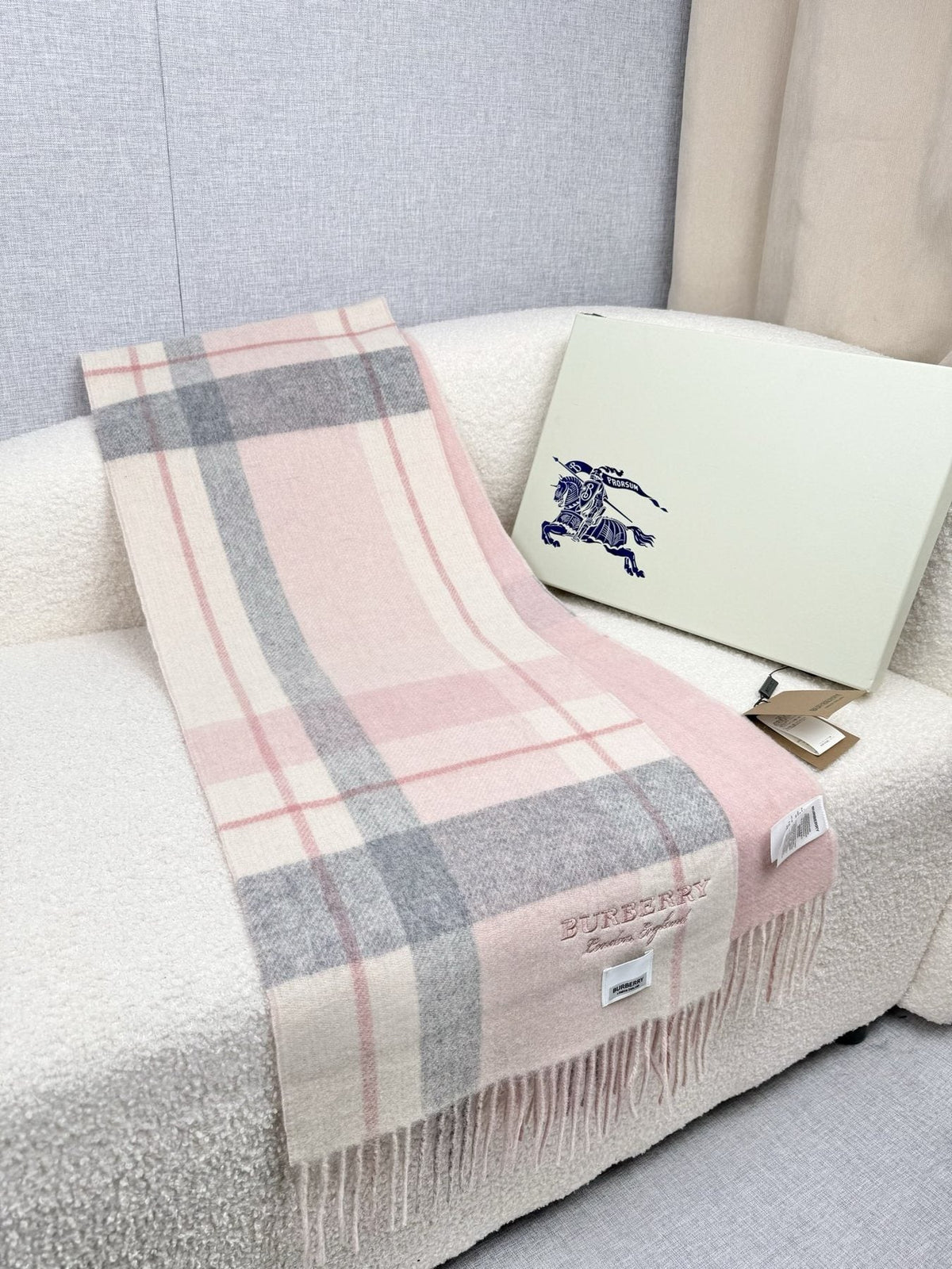 Burberry Double-Sided Plaid Fringe Scarf — front