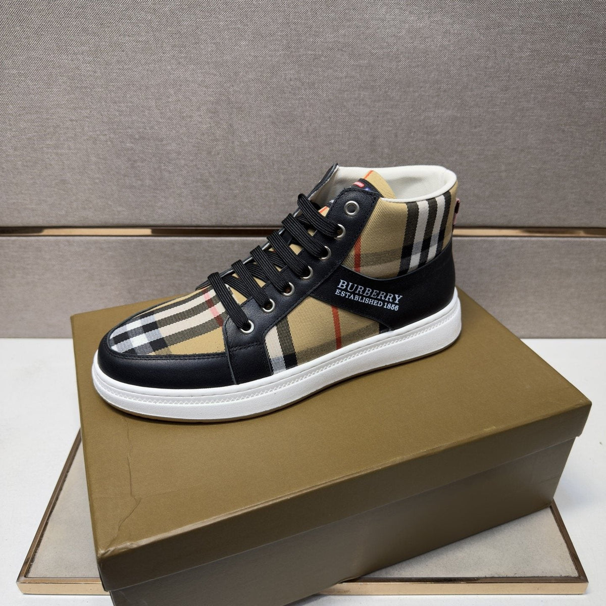 Burberry Men's Plaid High-Top Sneakers — side