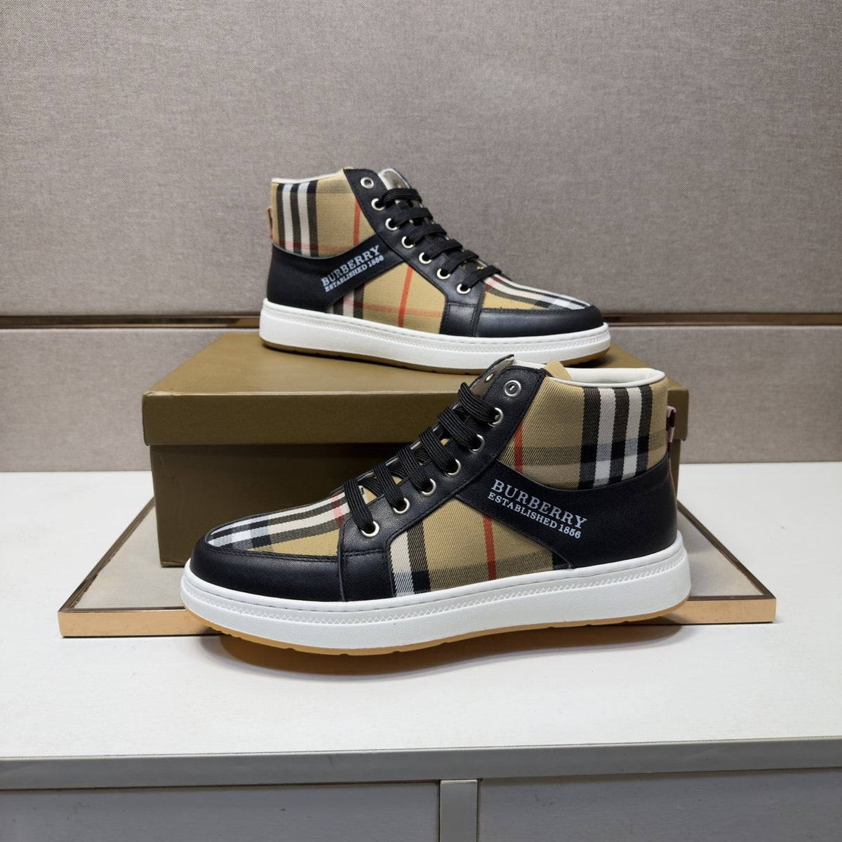 Burberry Men's Plaid High-Top Sneakers — side