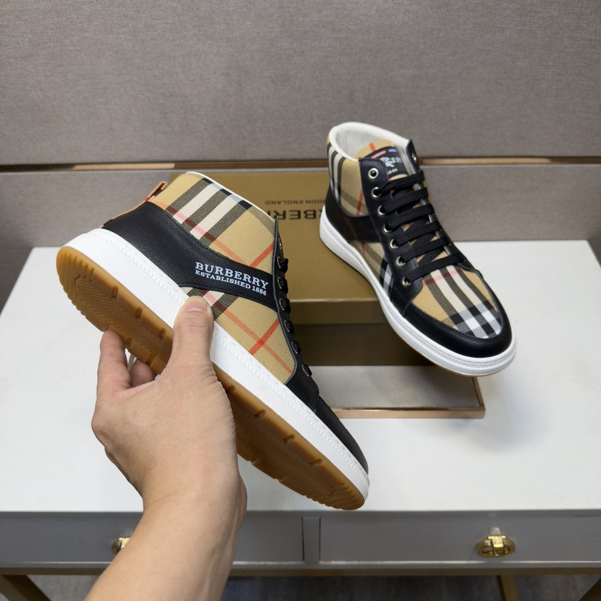 Burberry Men's Plaid High-Top Sneakers — model