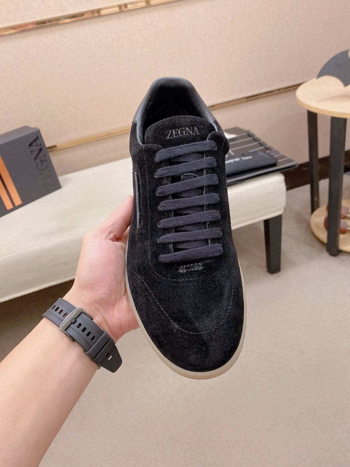 Zegna Suede Low-Top Sneakers — front