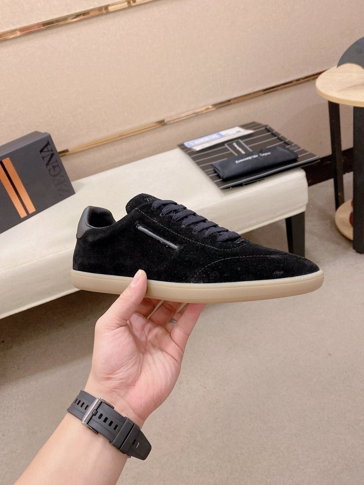 Zegna Suede Low-Top Sneakers — side