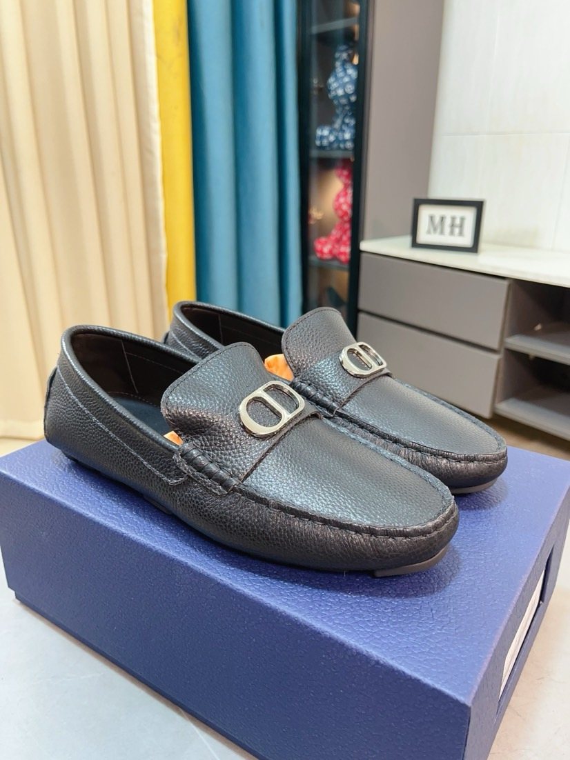 Dior Pebbled Buckle Loafers — front