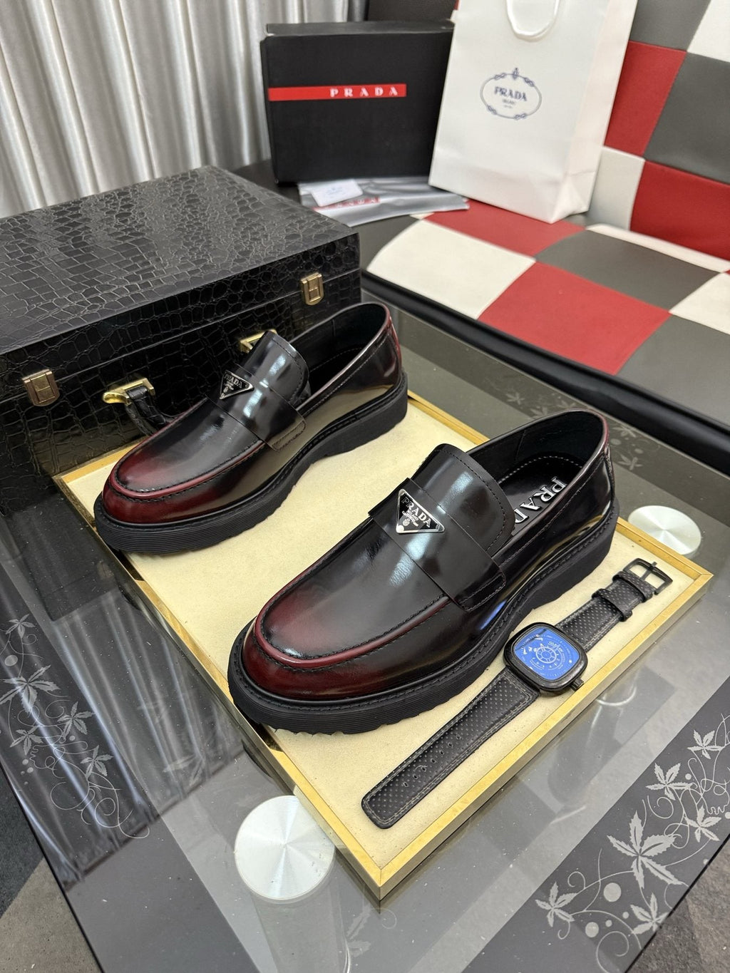 Prada Triangle Plaque Loafers — front