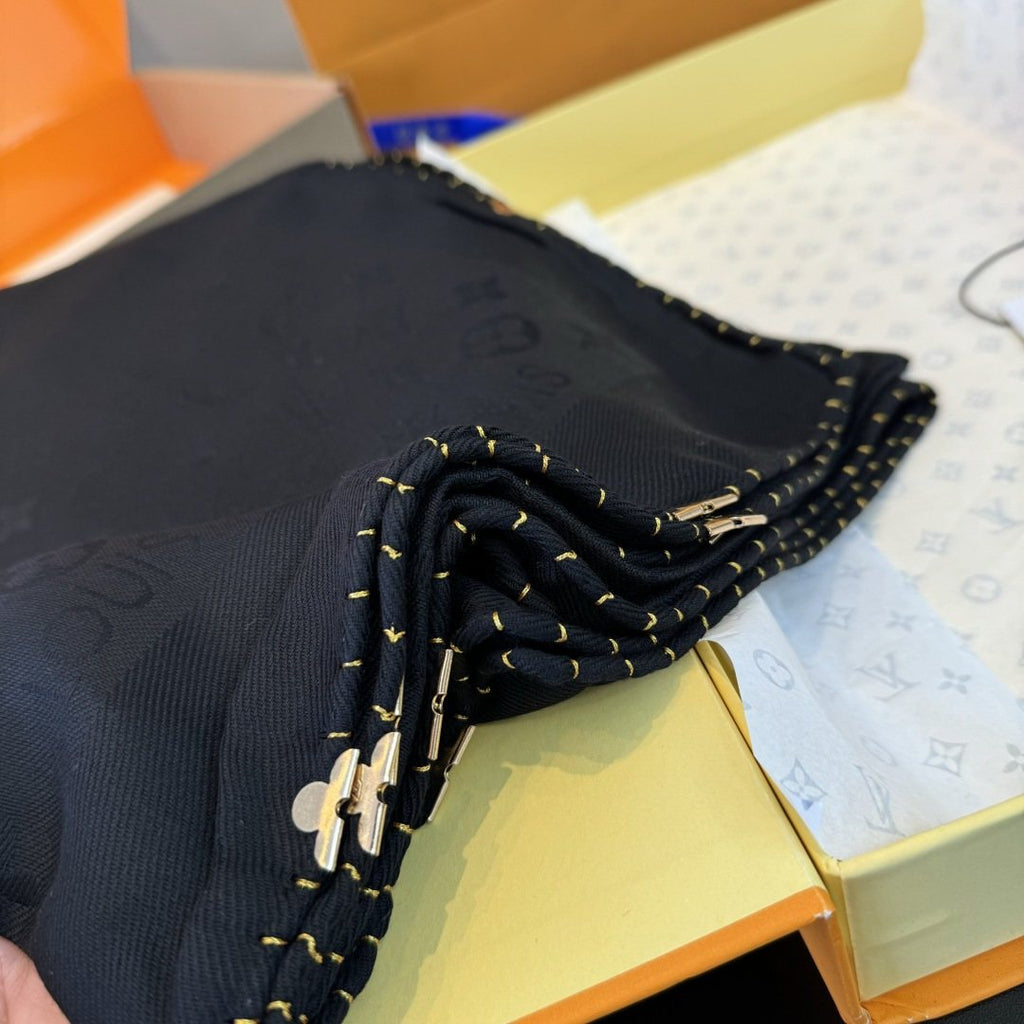 Louis Vuitton Dark Navy Beaded-Edge Scarf — detail