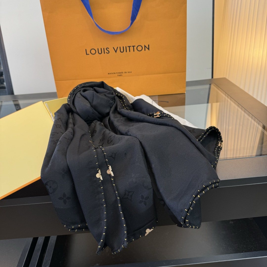 Louis Vuitton Dark Navy Beaded-Edge Scarf — front
