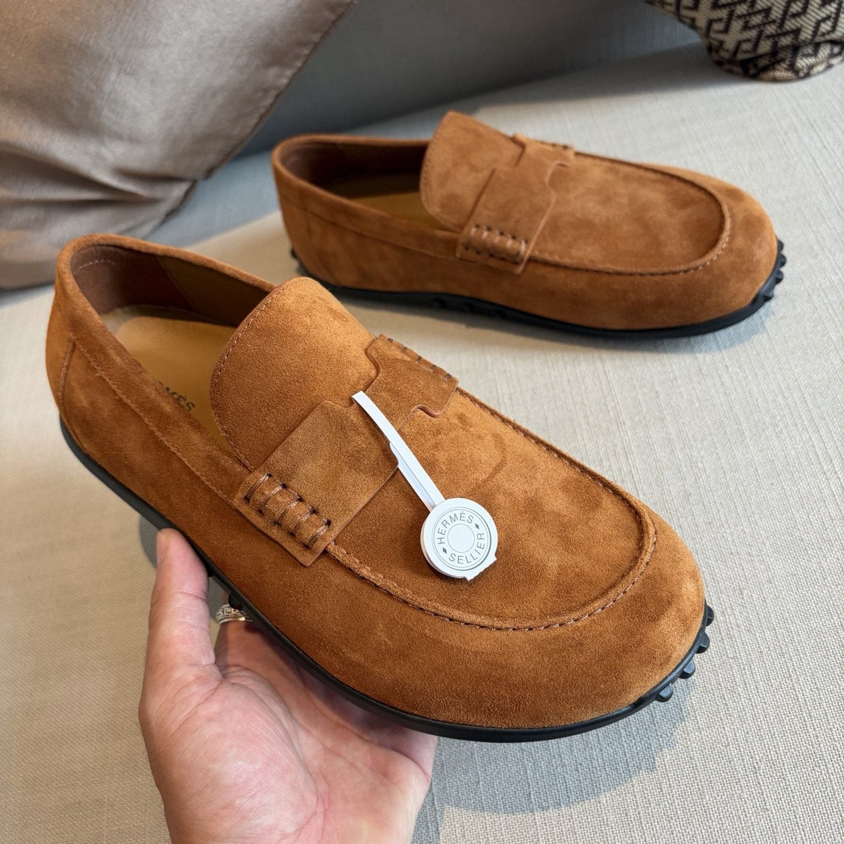 Hermès Textured Studded-Sole Loafers — model