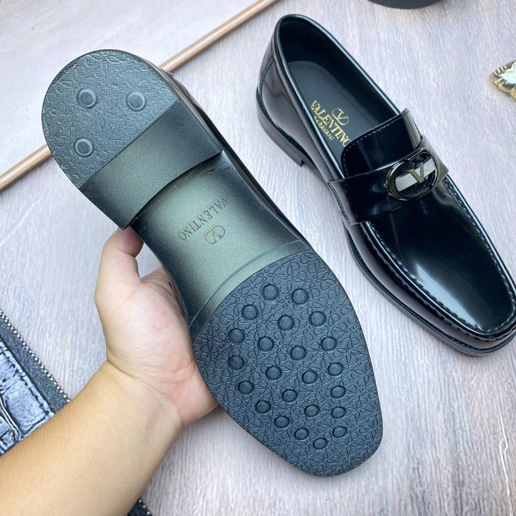Valentino Square-Toe Loafers with Metal Detail — model